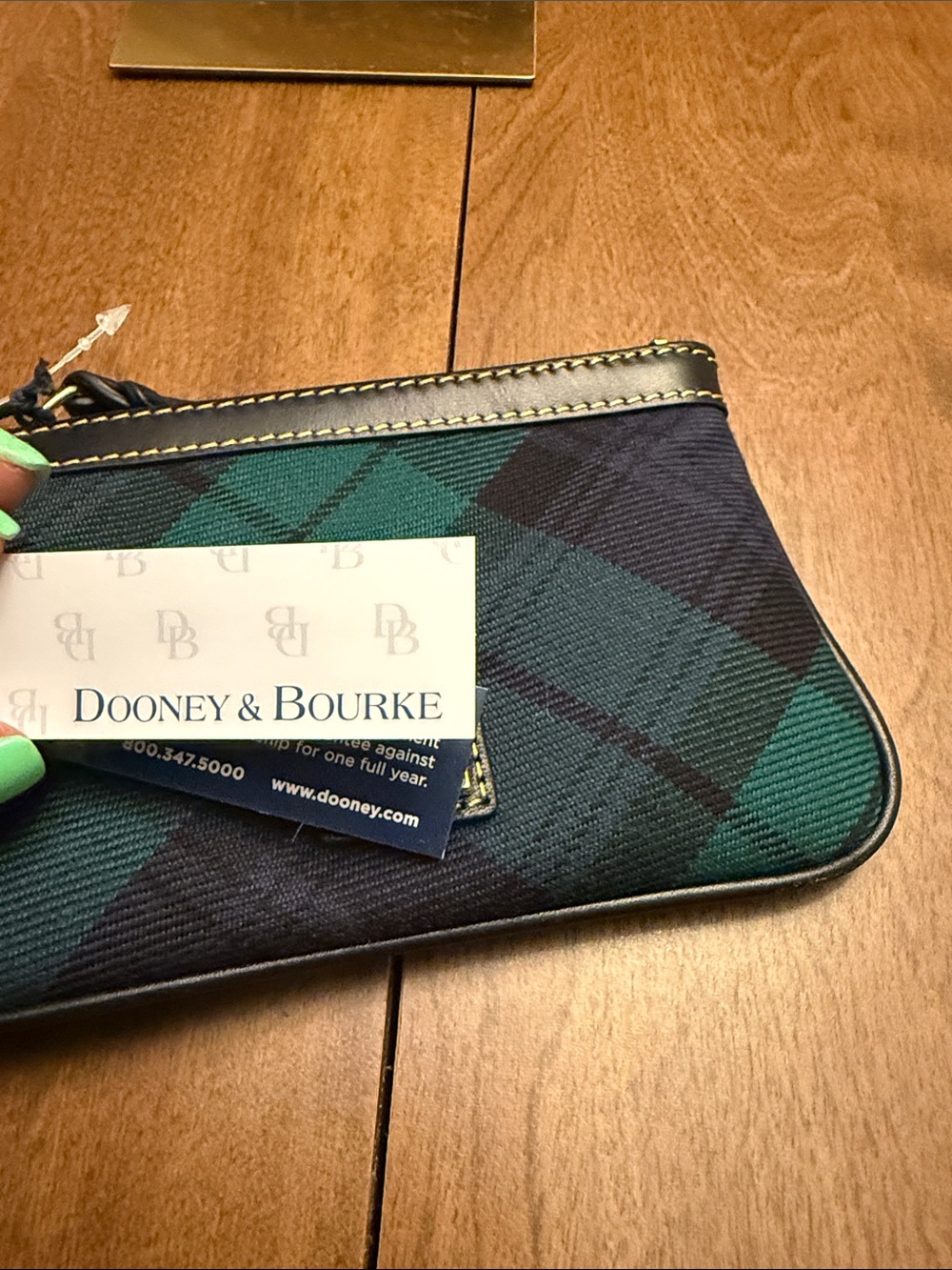 Dooney & Bourke Green and Black Plaid Wristlet - Picture 3 of 10